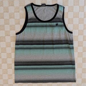 Zoo York Men's Black and Teal Striped Tank Top